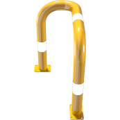 Anti-nudge hoop 90 | one sided- deep version | steel tube  76 mm | yellow / black | one-sided, left | height above ground: 650 mm | to be fixed by plugs